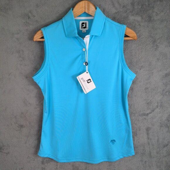 FootJoy Tops - NWT FootJoy Sleeveless Polo Shirt Size Medium Teal Blue Embroidered Logo Golf